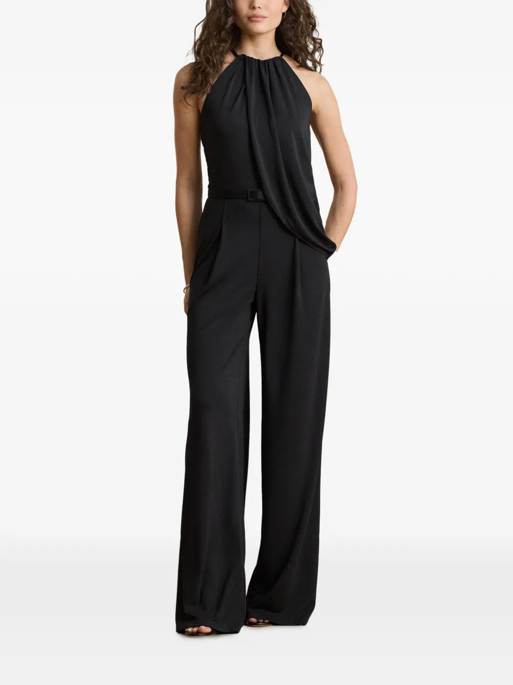 Lauren Ralph Lauren Jumpsuit met geplooide laag en ceintuur Zwart