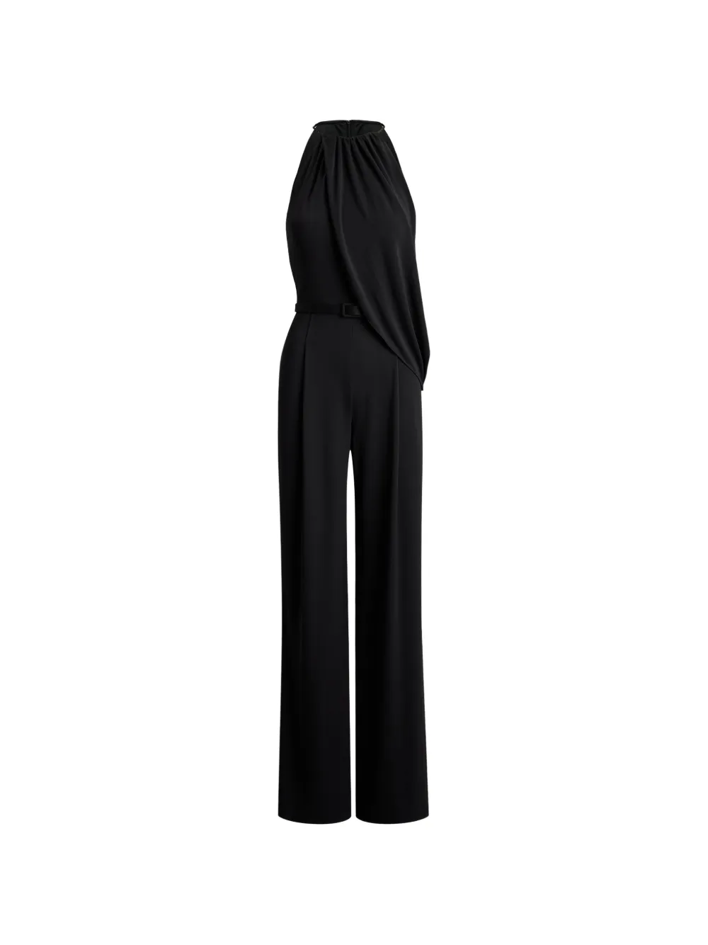 Ralph Lauren Belted Pleated-overlay Jumpsuit In Black