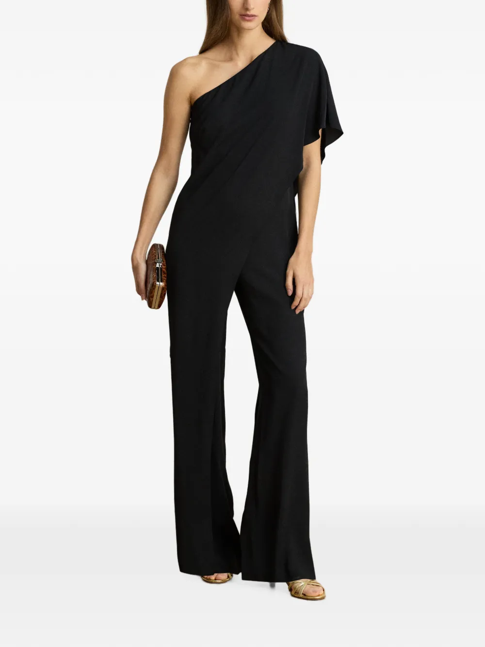 Lauren Ralph Lauren Cape Georgette asymmetrische gedrapeerde jumpsuit Zwart