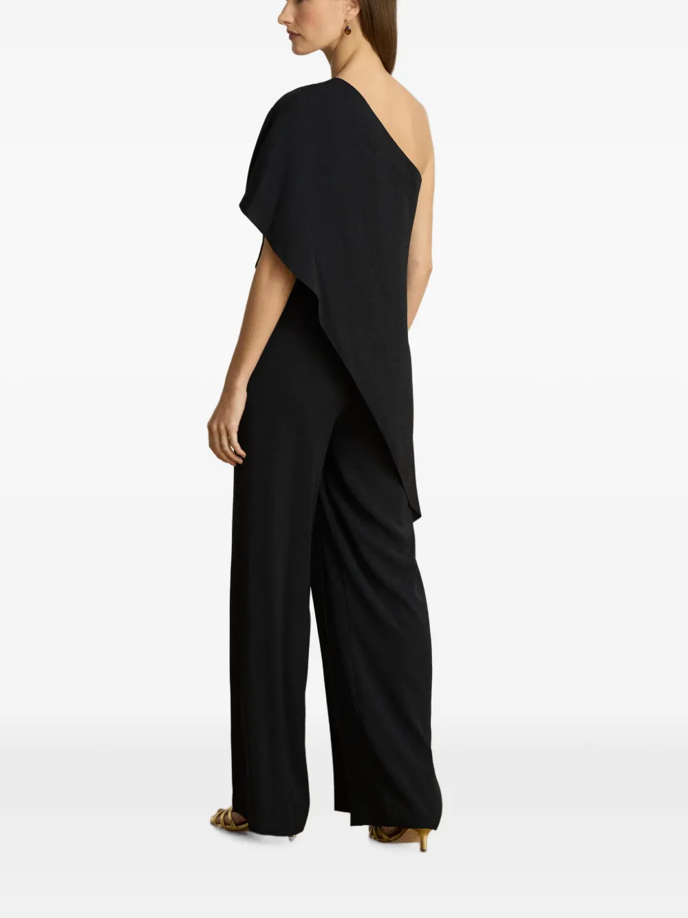 Lauren Ralph Lauren Cape Georgette asymmetrische gedrapeerde jumpsuit Zwart