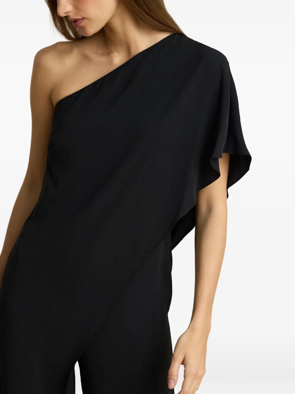 Lauren Ralph Lauren Cape Georgette asymmetrische gedrapeerde jumpsuit Zwart