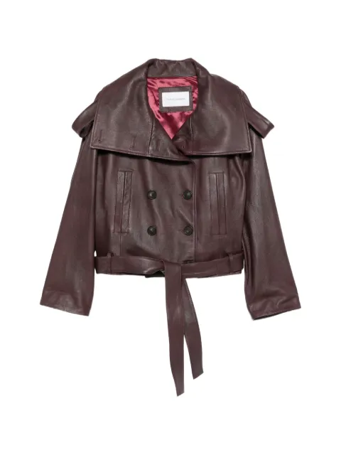 7 For All Mankind double-breasted belted leather jacket