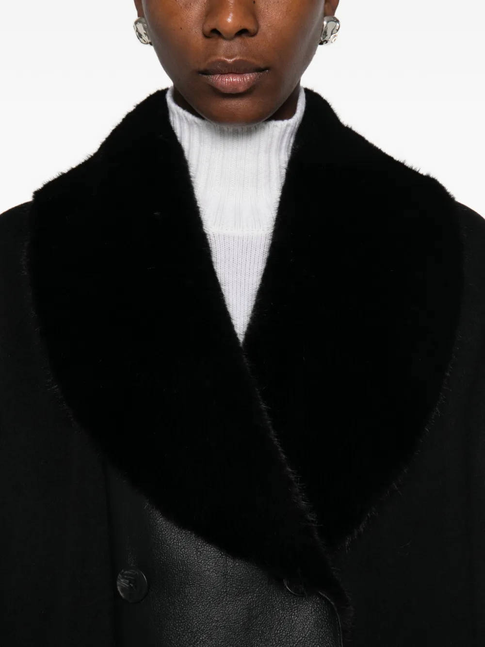 TWINSET faux-fur collar double-breasted coat Zwart