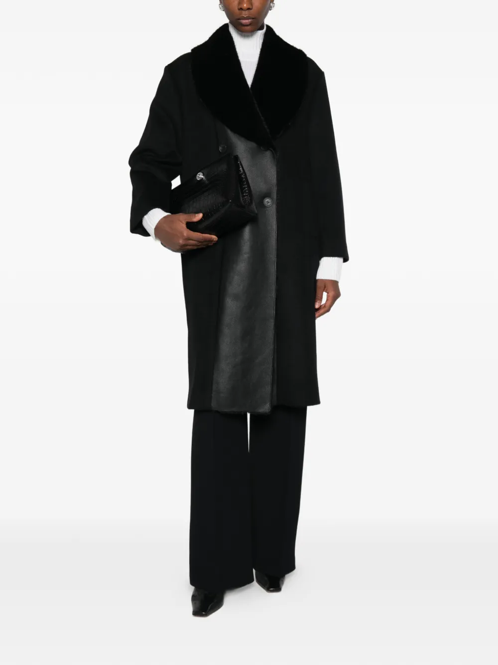 TWINSET faux-fur collar double-breasted coat Zwart