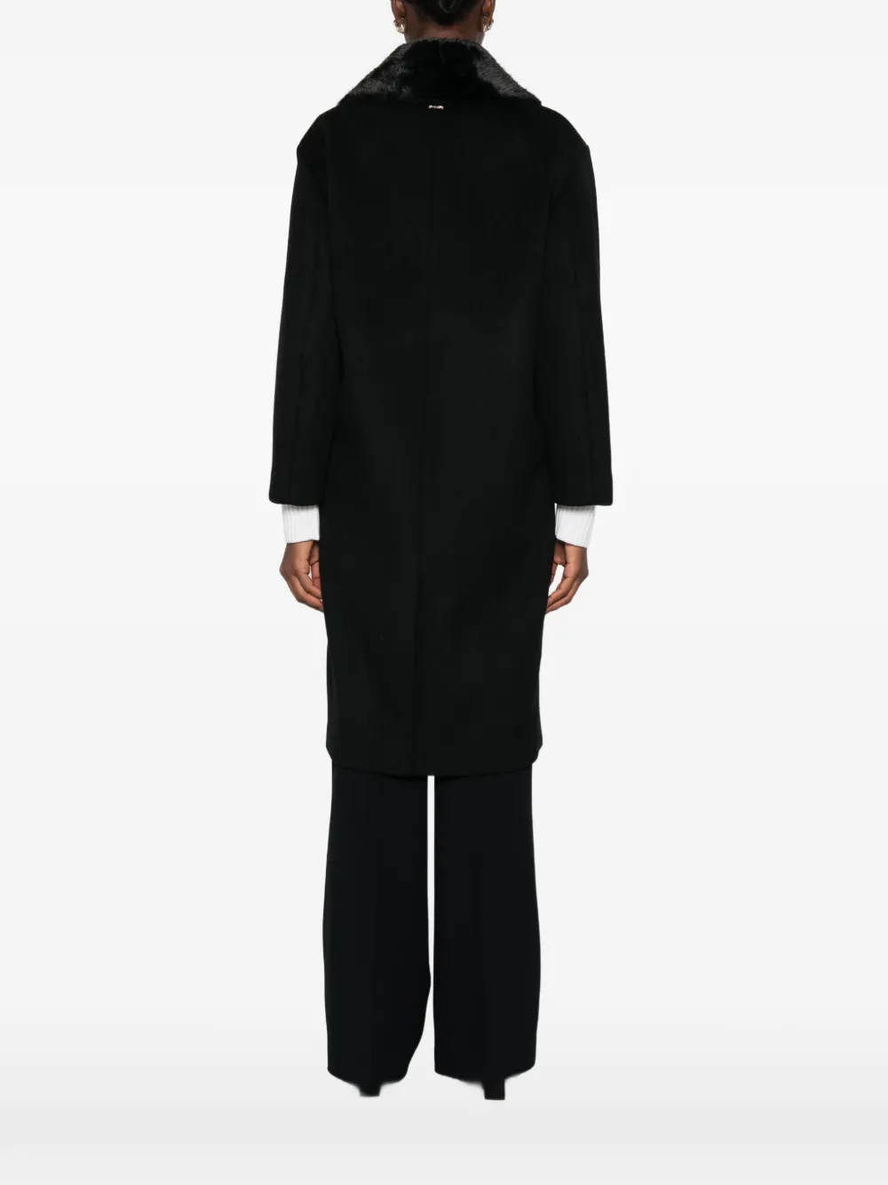 TWINSET faux-fur collar double-breasted coat Zwart