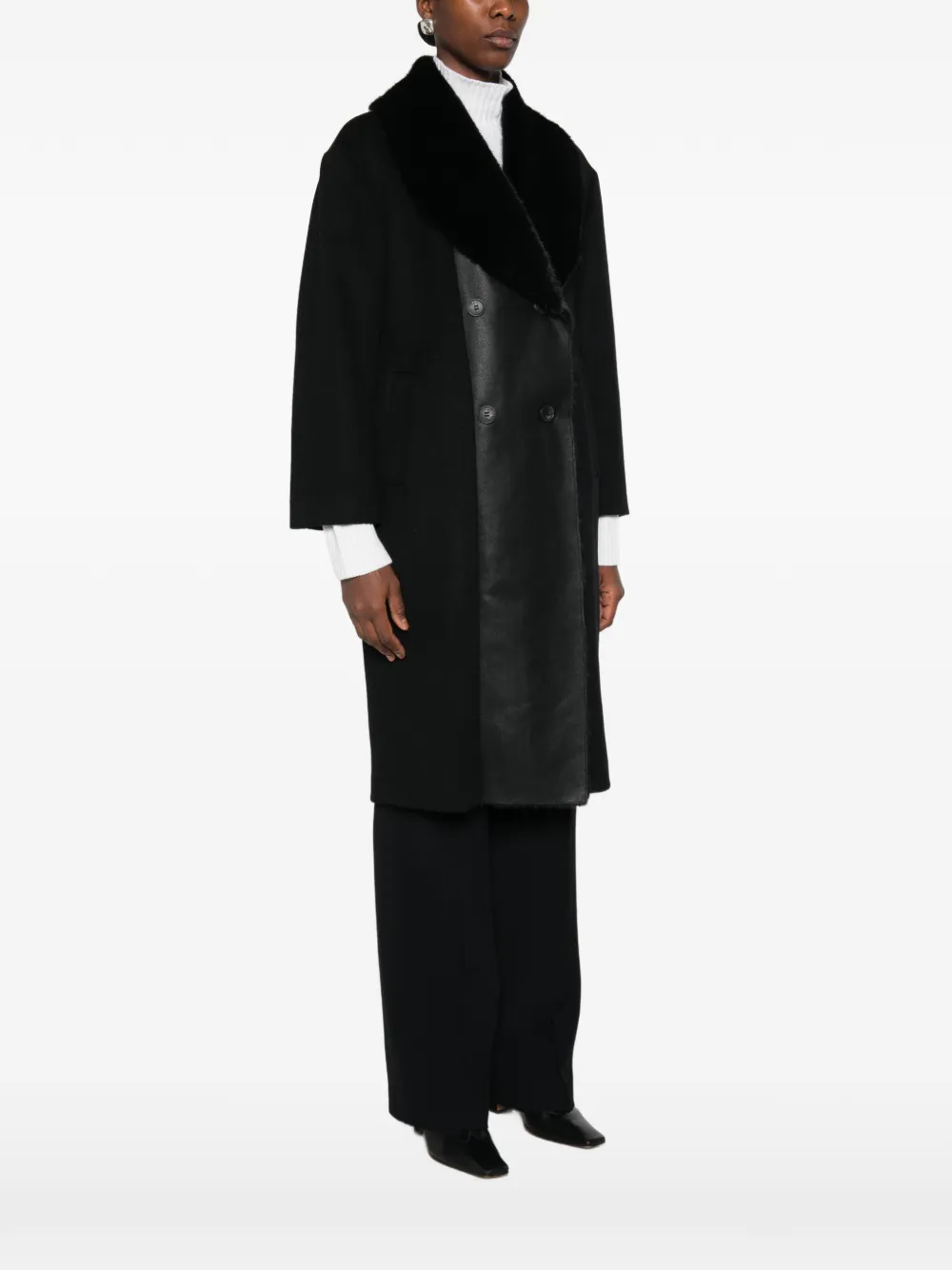 TWINSET faux-fur collar double-breasted coat Zwart