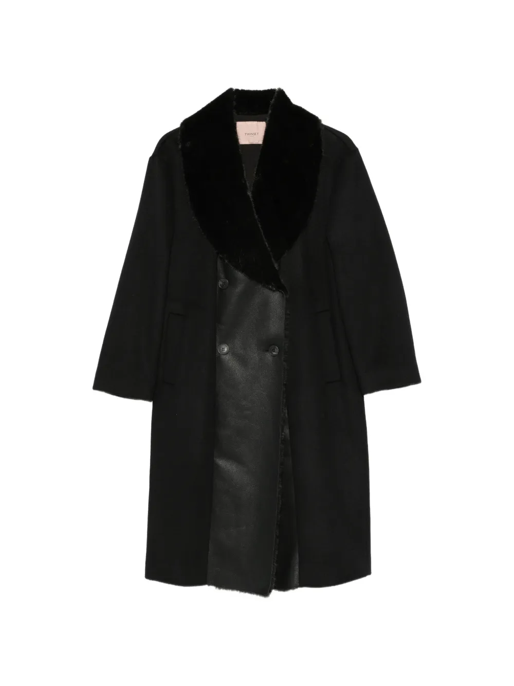 TWINSET manteau croisé à col en fourrure artificielle - Noir