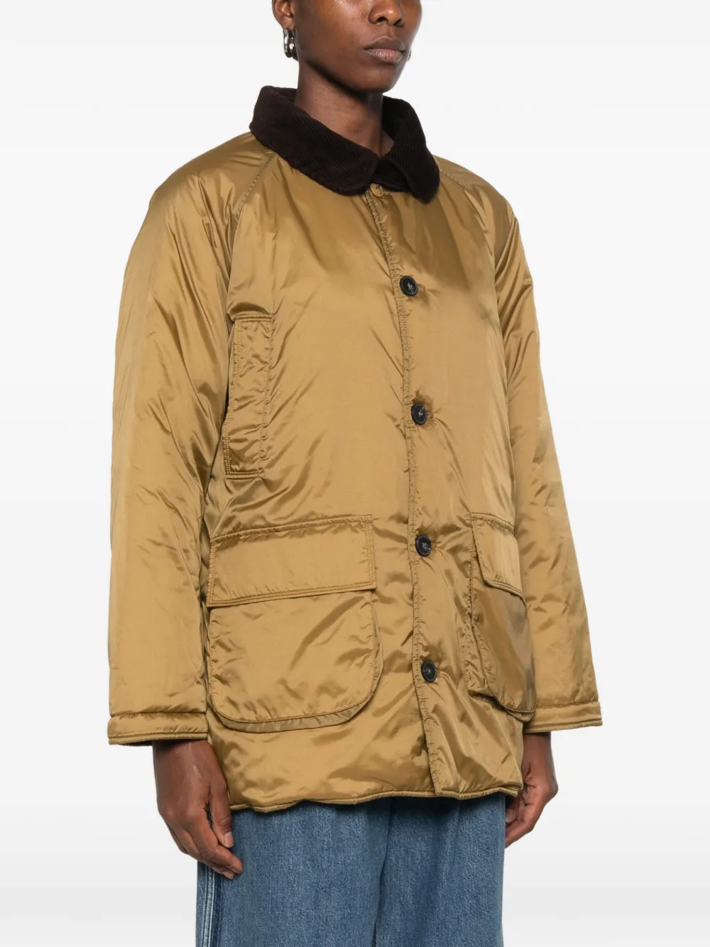 Forte corduroy-collar button-up coat Beige
