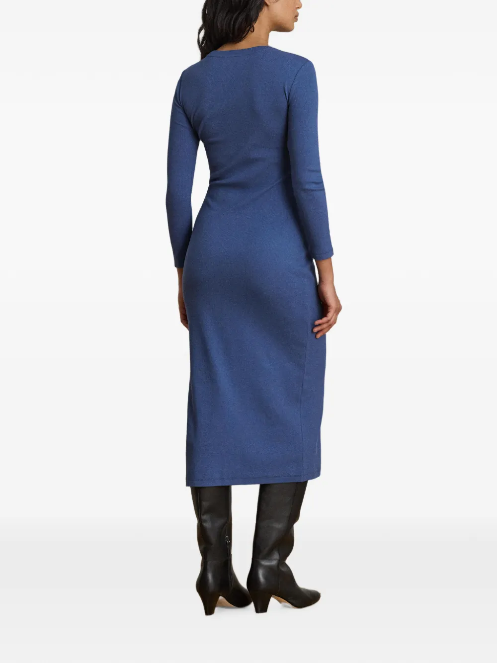 Lauren Ralph Lauren Ribgebreide jurk met knoopafwerking Blauw