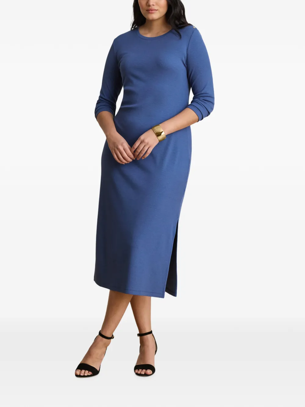 Lauren Ralph Lauren Ribgebreide jurk met knoopafwerking Blauw