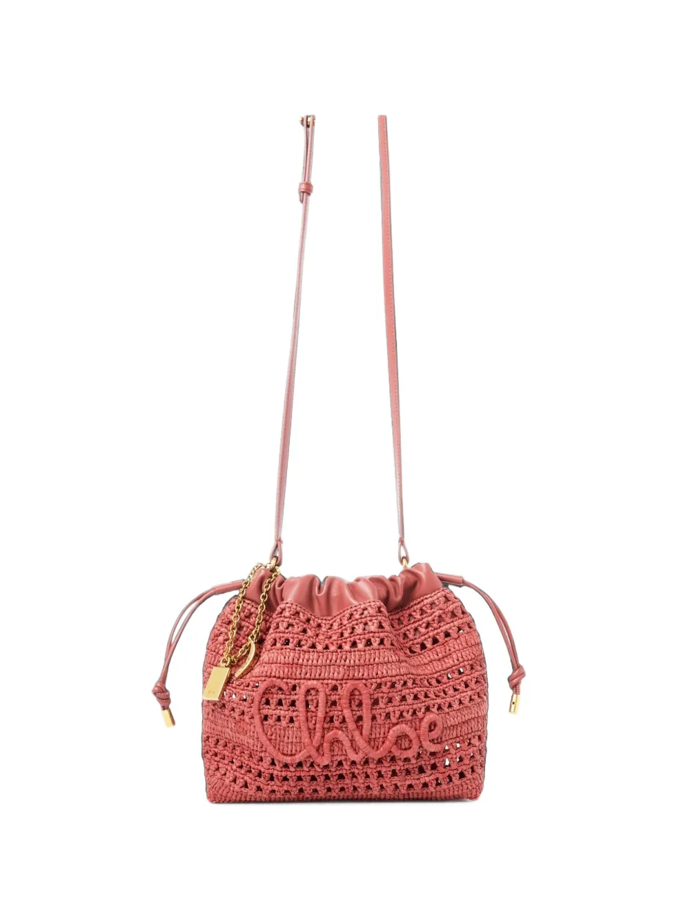 Chloé mini Summer Banana drawstring shoulder bag in raffia