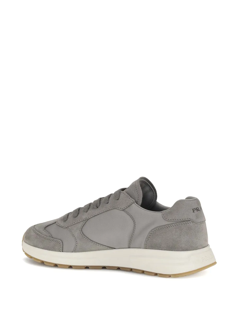 Prada logo-plaque suede-panelled sneakers Grijs