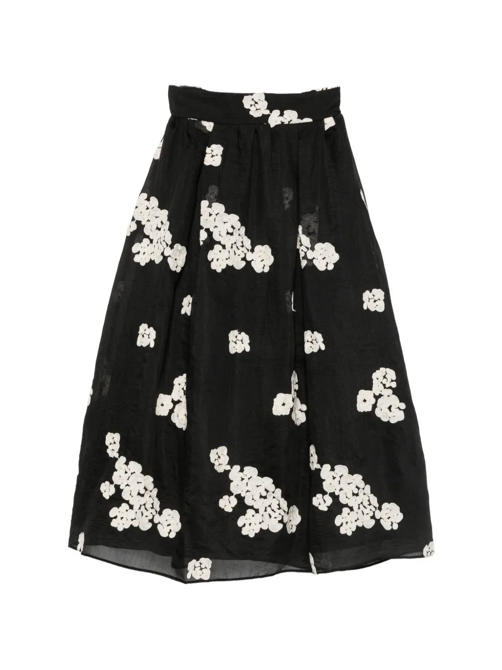 MOUTAKI floral-embroidered A-line midi skirt - Nero