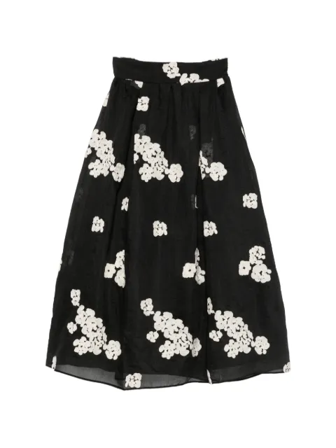 MOUTAKI floral-embroidered A-line midi skirt