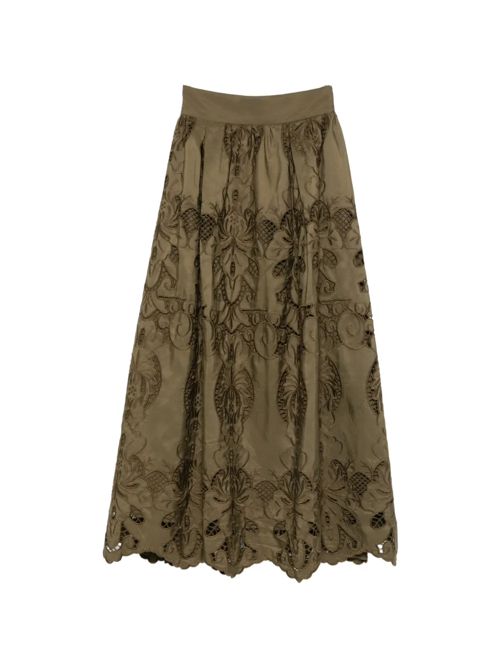 MOUTAKI broderie-anglaise flared midi skirt - Verde