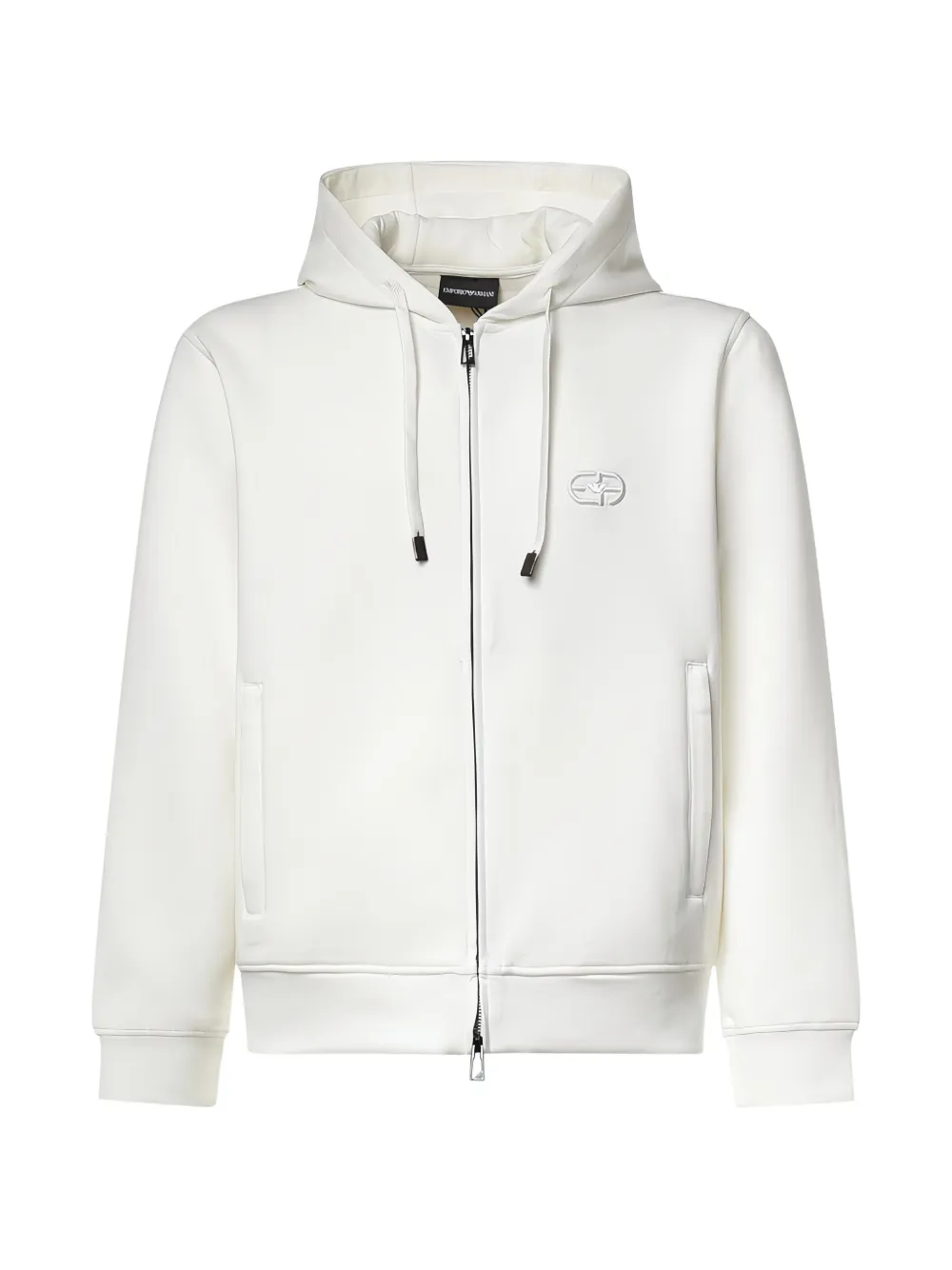 Emporio Armani logo-embroidered zip-up hoodie - Bianco