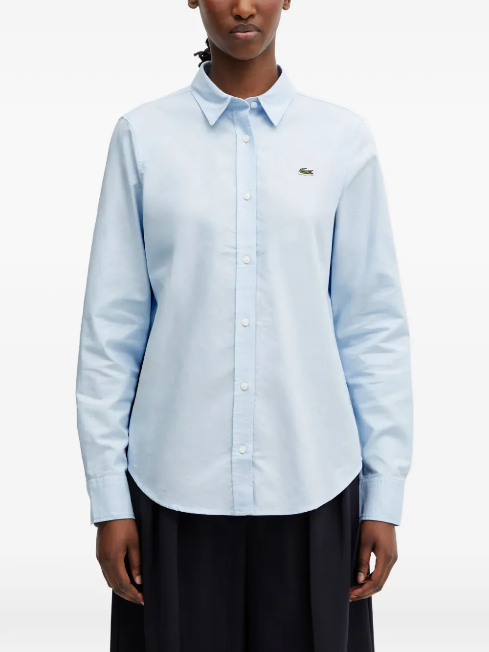 Lacoste logo-patch button-down shirt - Blau