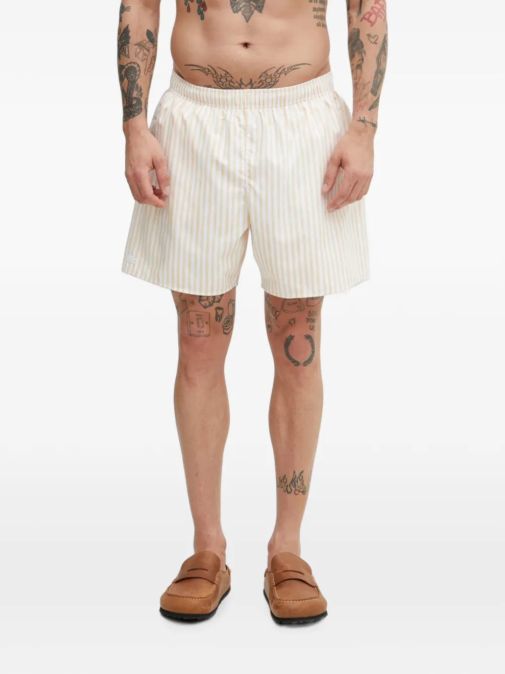 Lacoste Striped Swim Shorts In Neutral