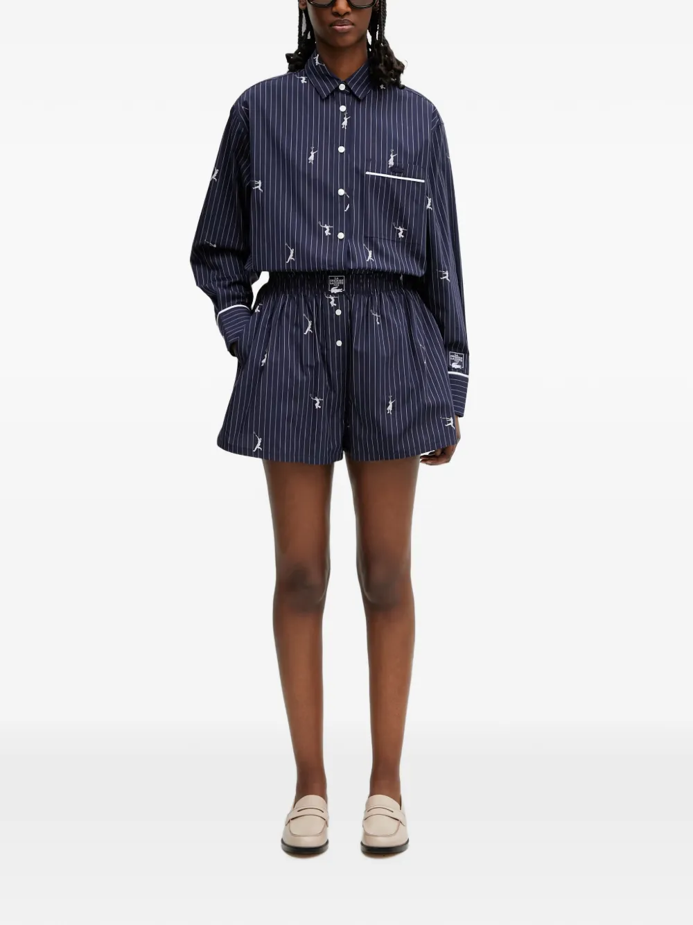 Lacoste pinstriped embroidered shorts - Blu