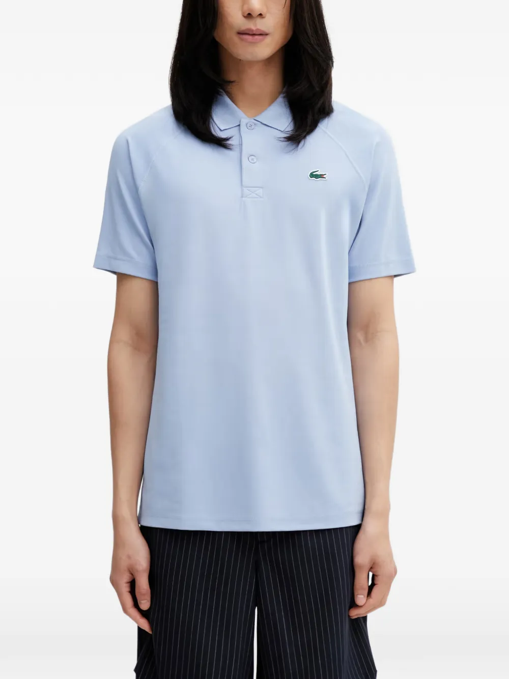 Lacoste Logo-patch Raglan-sleeve Polo Shirt In Blue