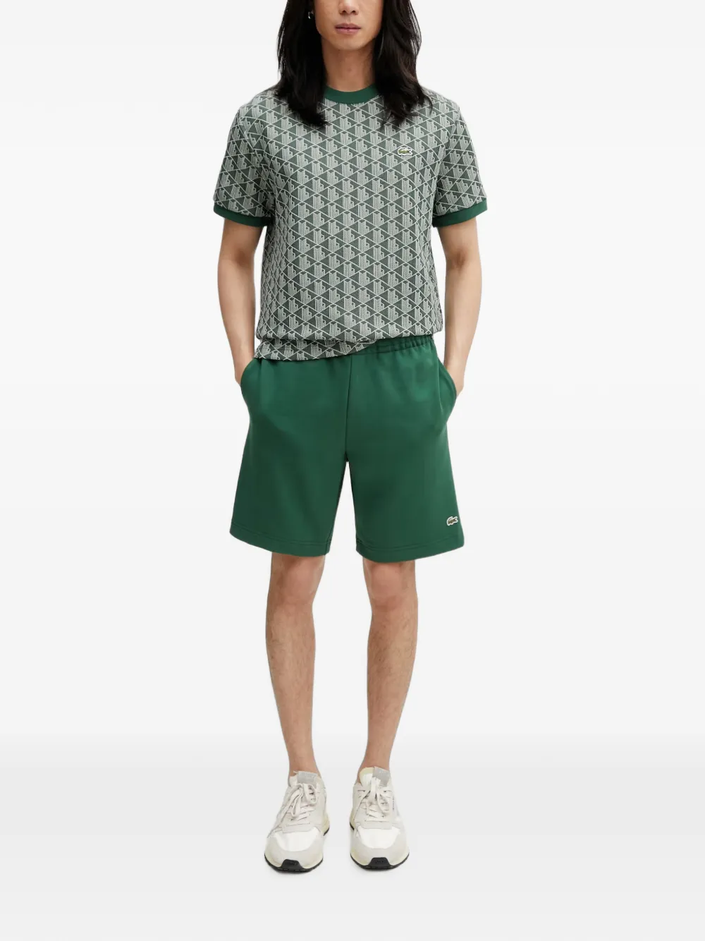 Lacoste Shorts met logopatch en trekkoord Groen
