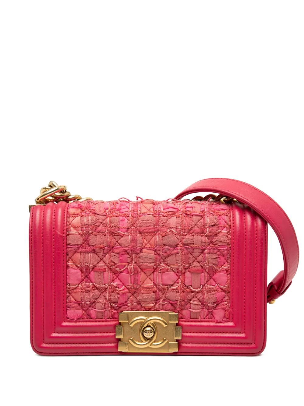 CHANEL Pre-Owned Borsa a tracolla Boy Flap mini in pelle di agnello trapuntata e tweed 2016-2017 - Rosa
