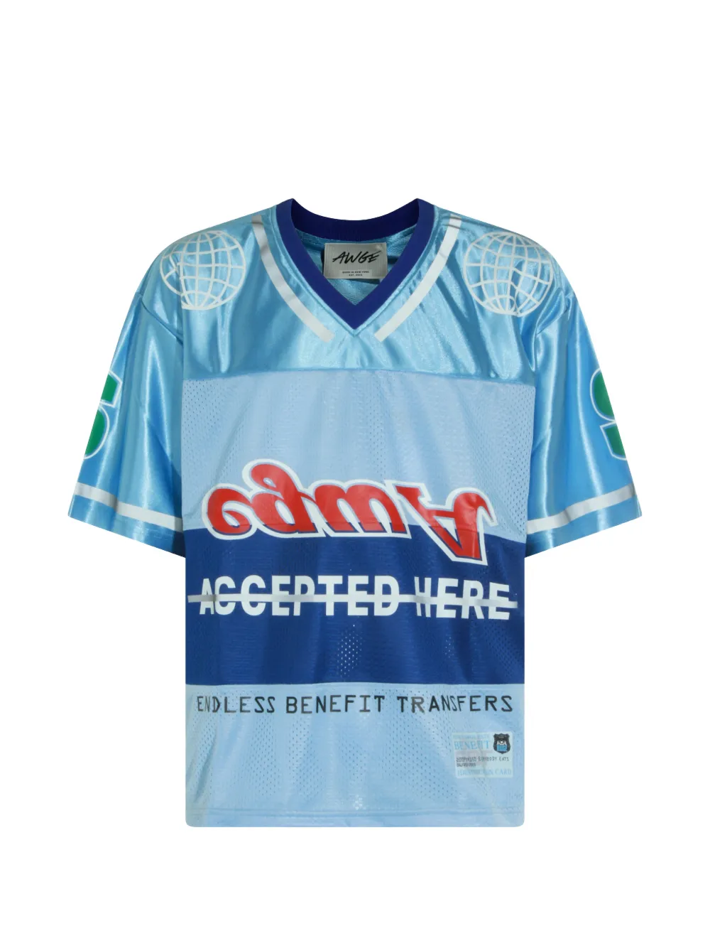 AWGE mesh-panel graphic-print T-shirt - Blu