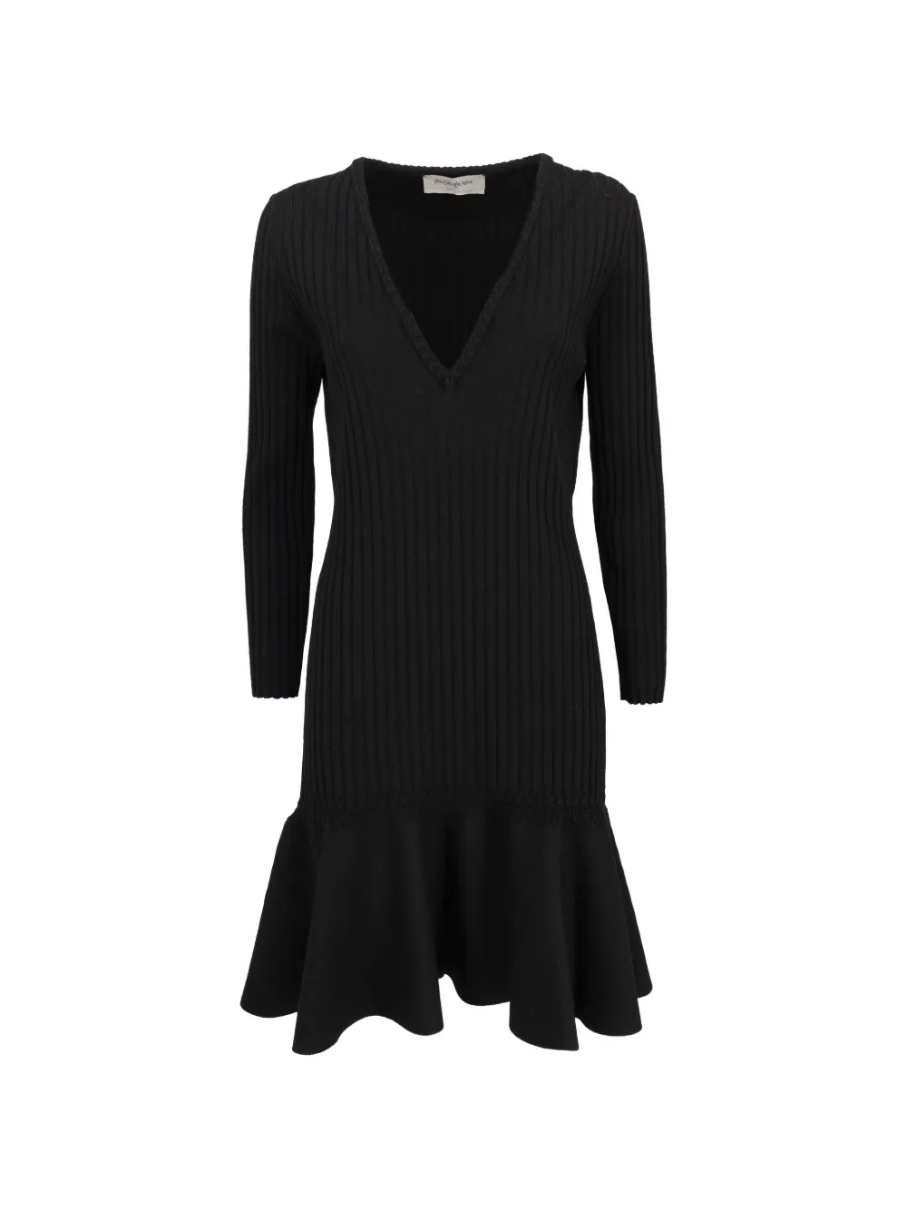 Saint Laurent Pre-Owned ribbed-knit ruffled midi dress - Nero