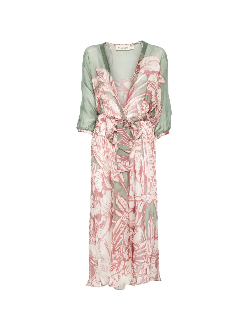 MOUTAKI leaf-print belted kimono - Verde