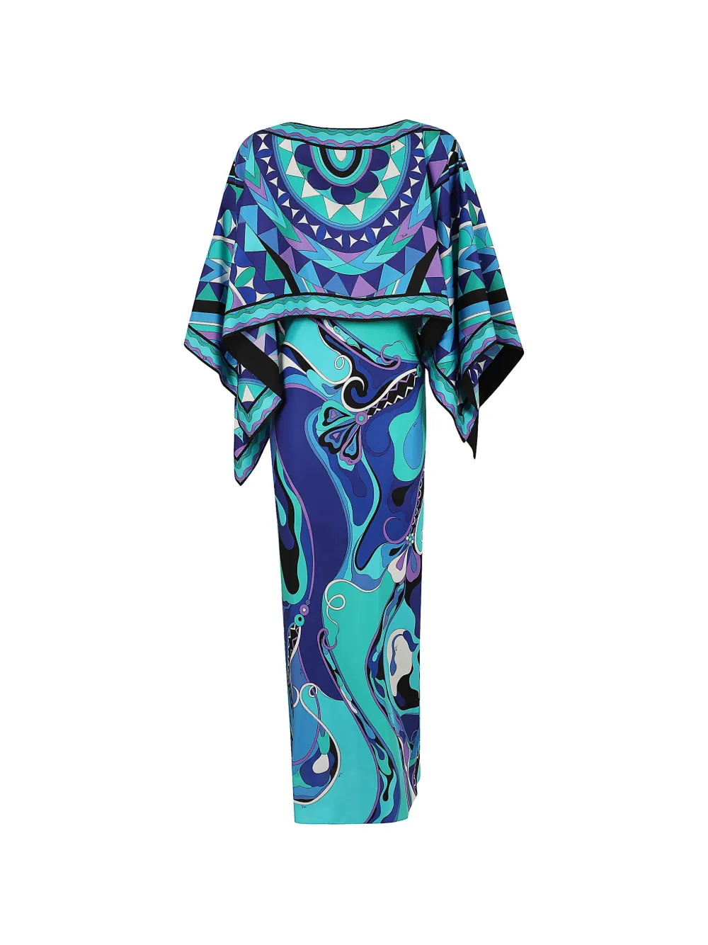 PUCCI geometric-print cape-overlay maxi dress - Blau