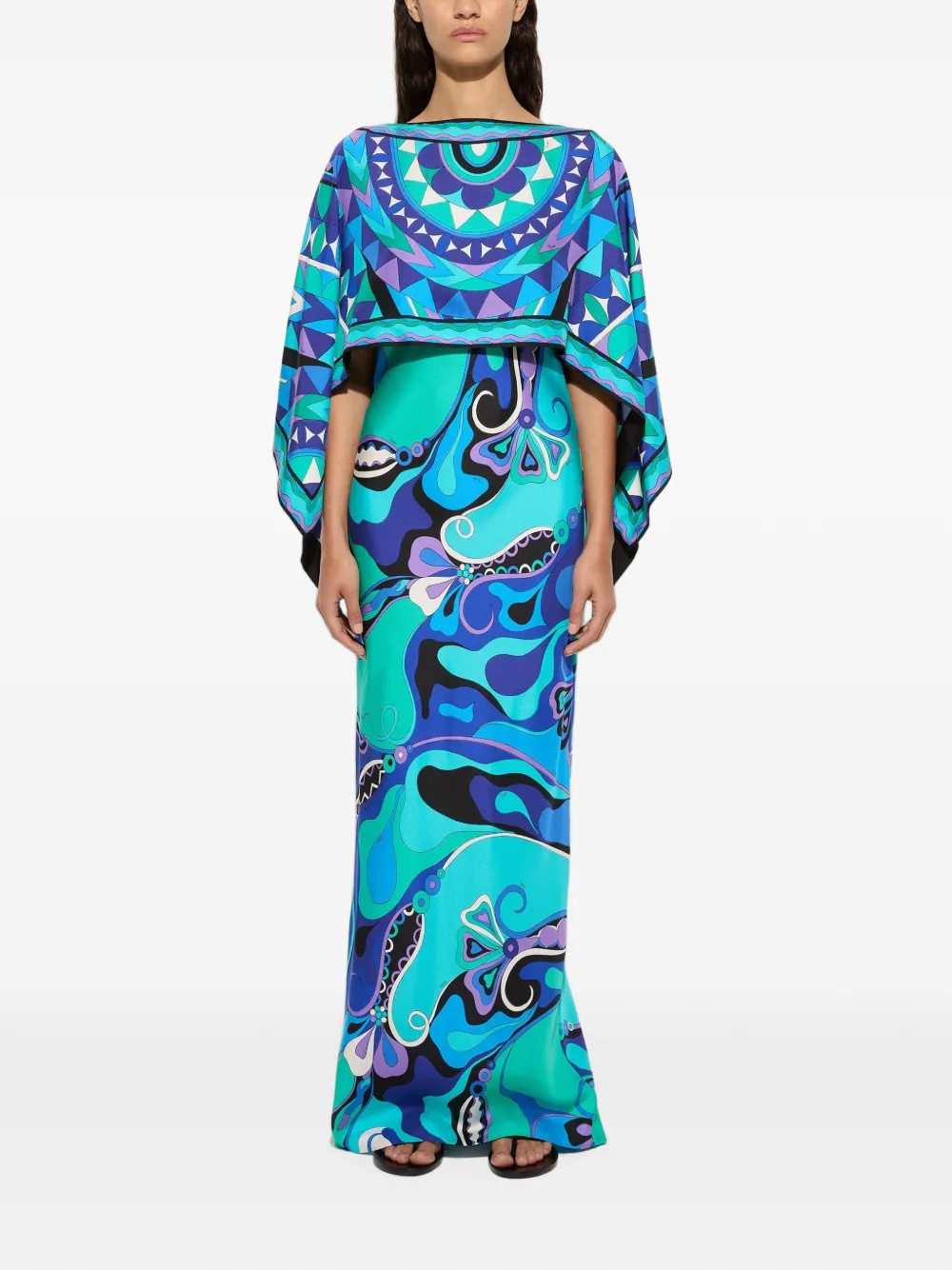 PUCCI Maxi-jurk met geometrische print en cape Blauw