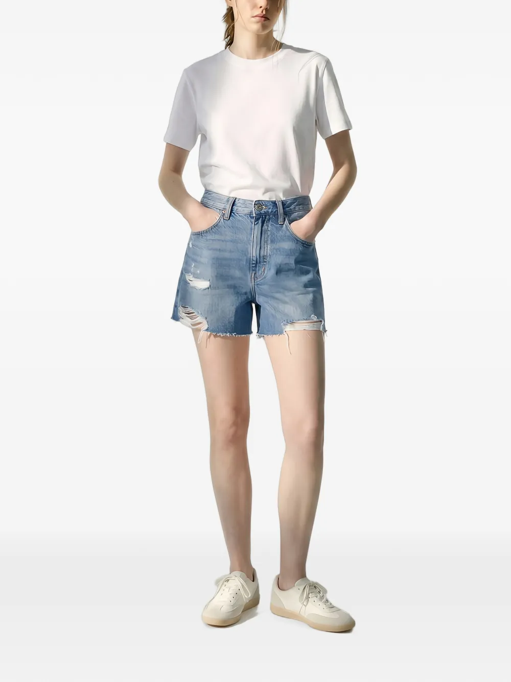 Hey Joanie Gerafelde shorts met franje afwerking Blauw