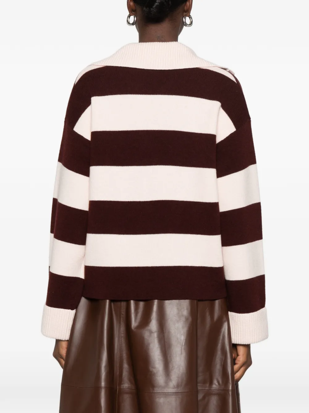 Forte striped polo-collar sweater Roze