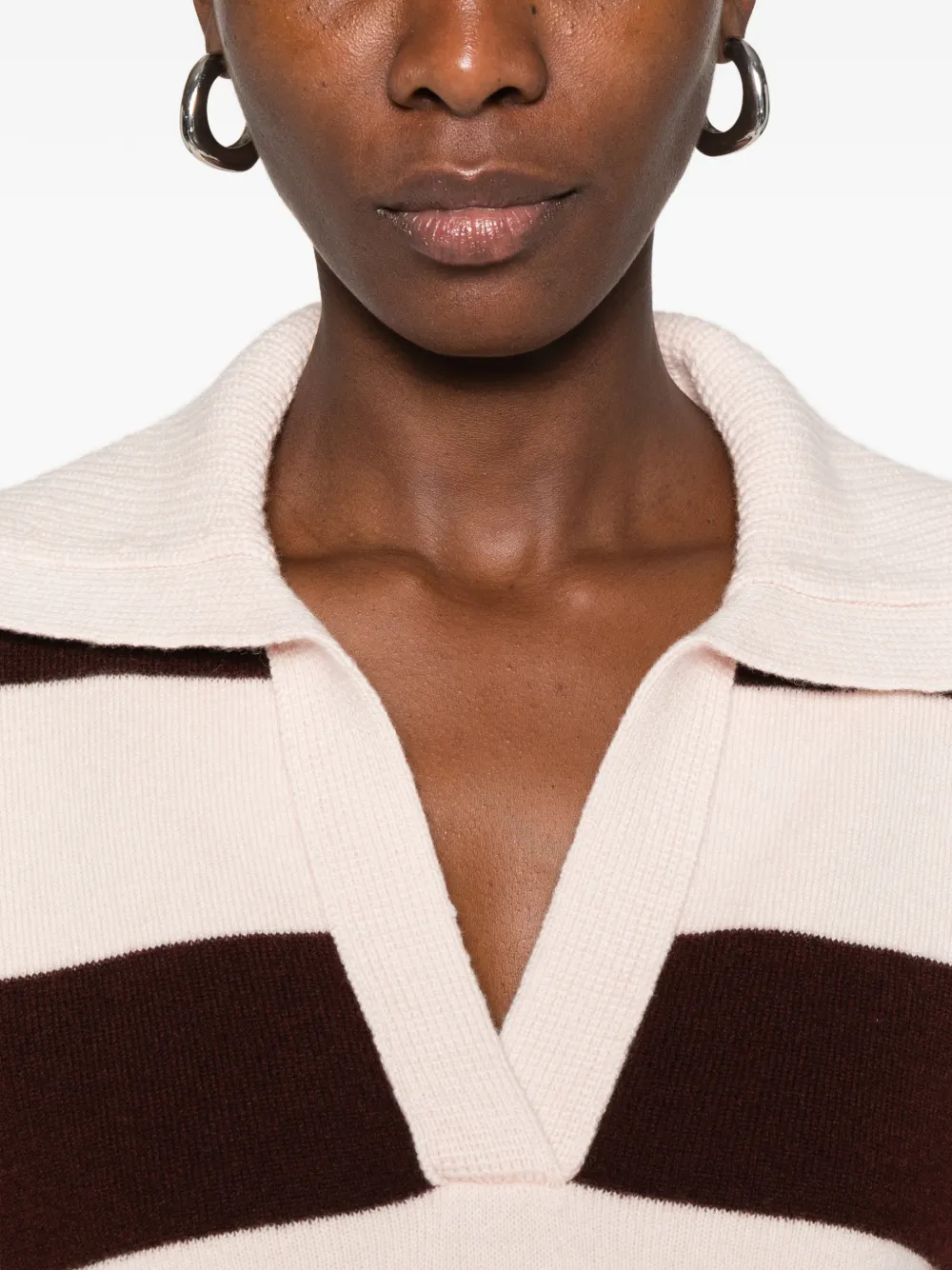 Forte striped polo-collar sweater Roze