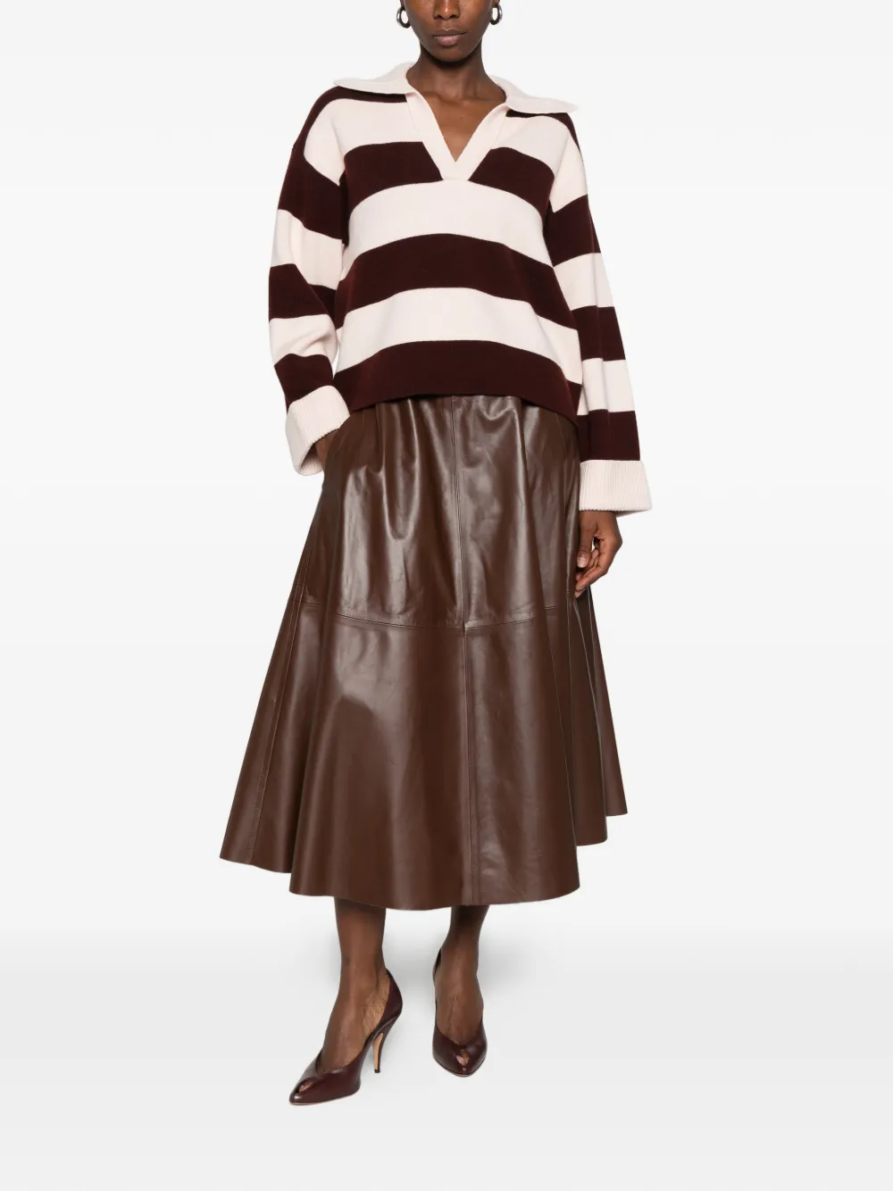 Forte striped polo-collar sweater Roze