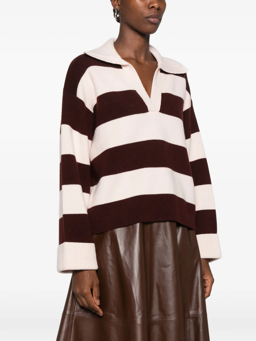 Forte striped polo-collar sweater Roze