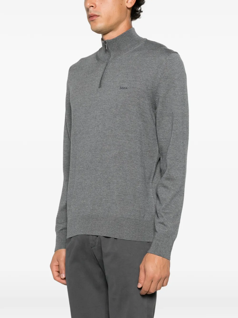 BOSS quarter-zip knitted sweater Grijs