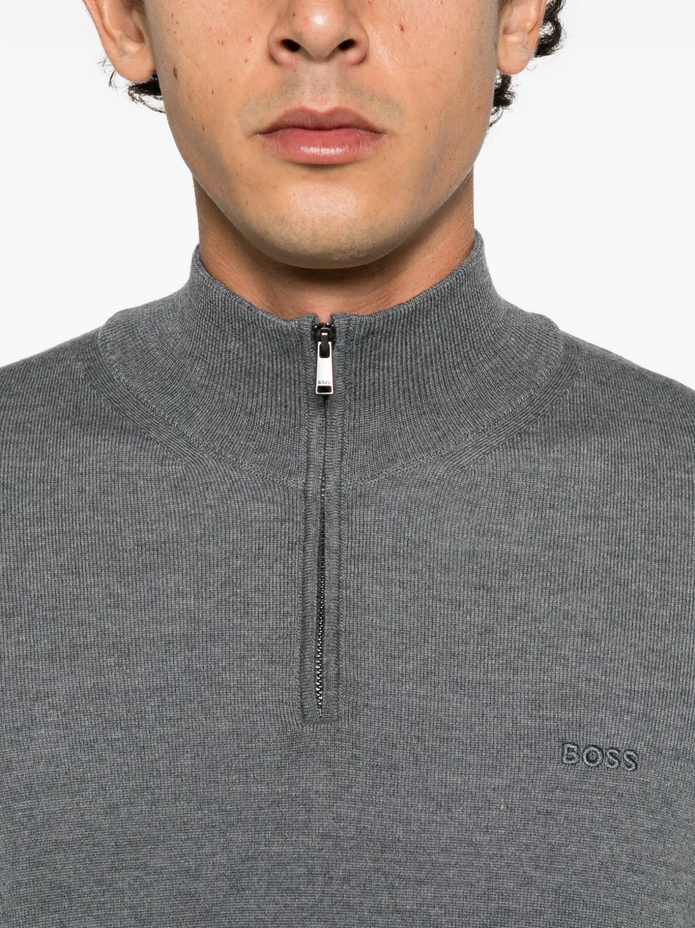 BOSS quarter-zip knitted sweater Grijs