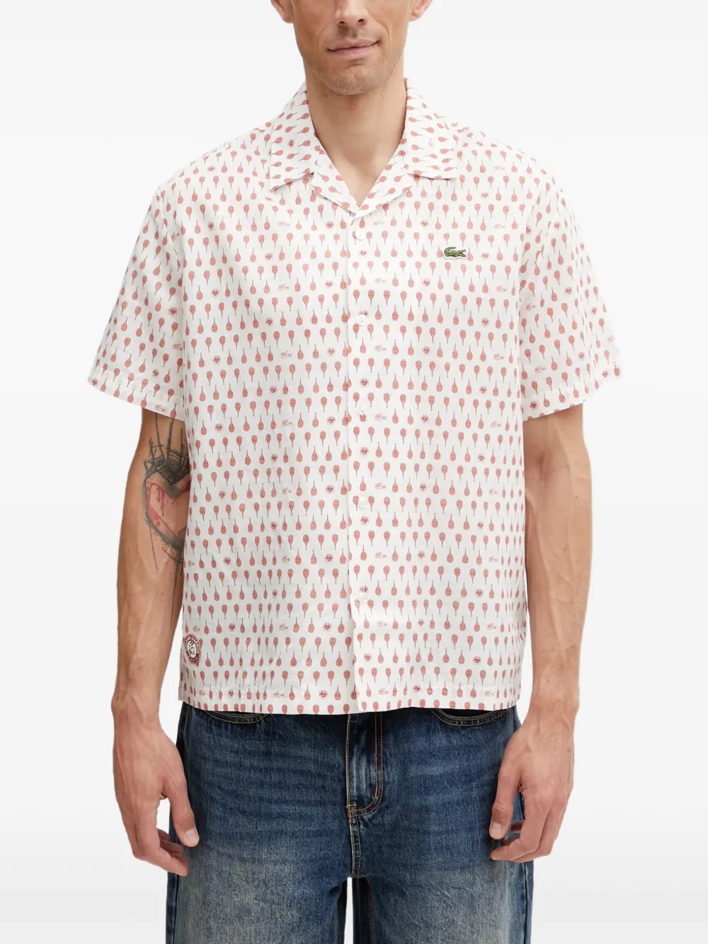 Lacoste x Roland Garros tennis-racket-print shirt - Bianco