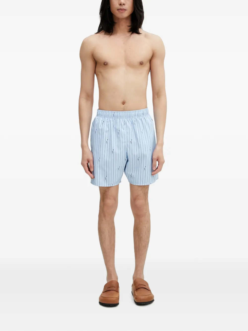 Lacoste Striped Logo-patch Swim Shorts In Blue