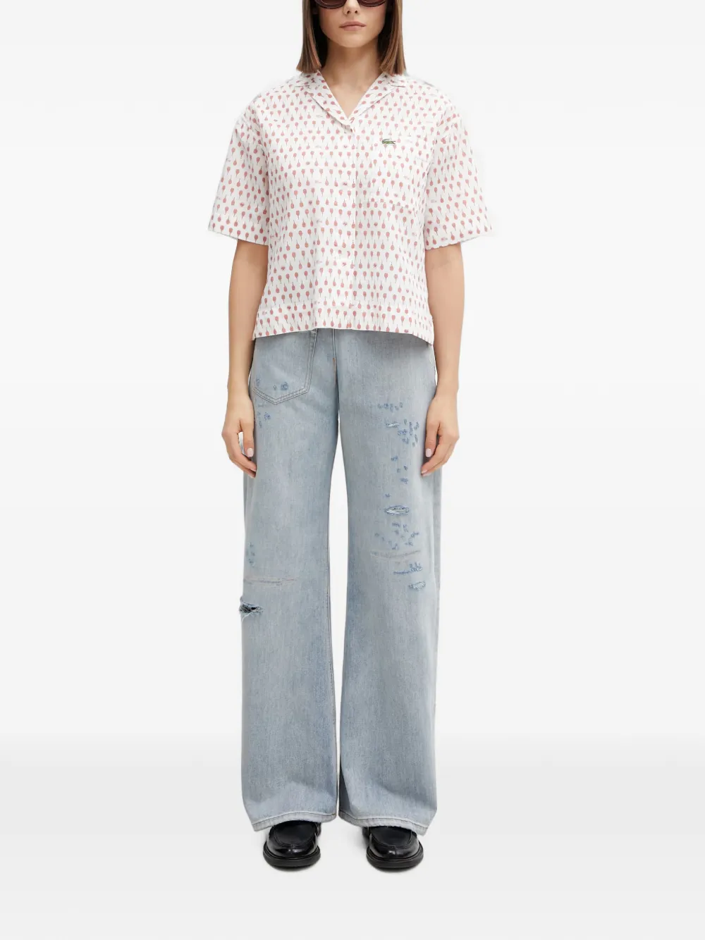 Lacoste tennis-racket-print short-sleeve shirt - Bianco