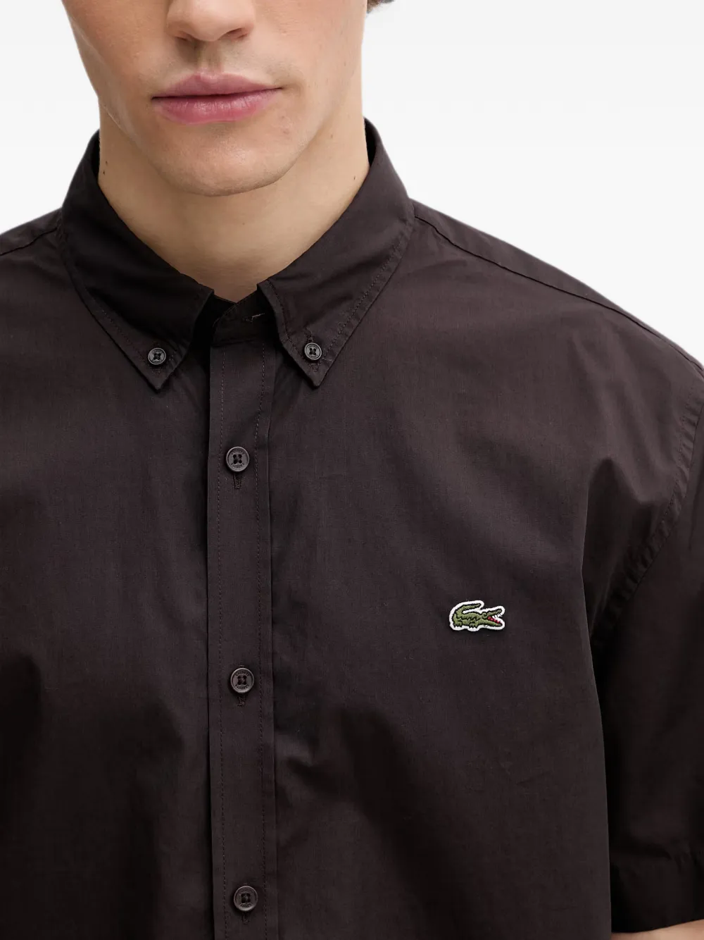 Lacoste Overhemd met logopatch en korte mouwen Bruin