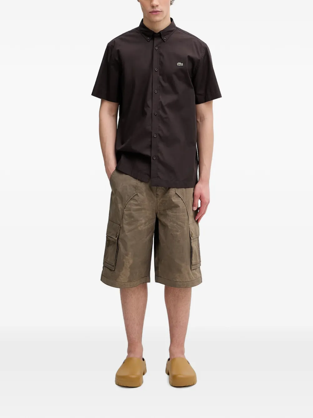 Lacoste Overhemd met logopatch en korte mouwen Bruin