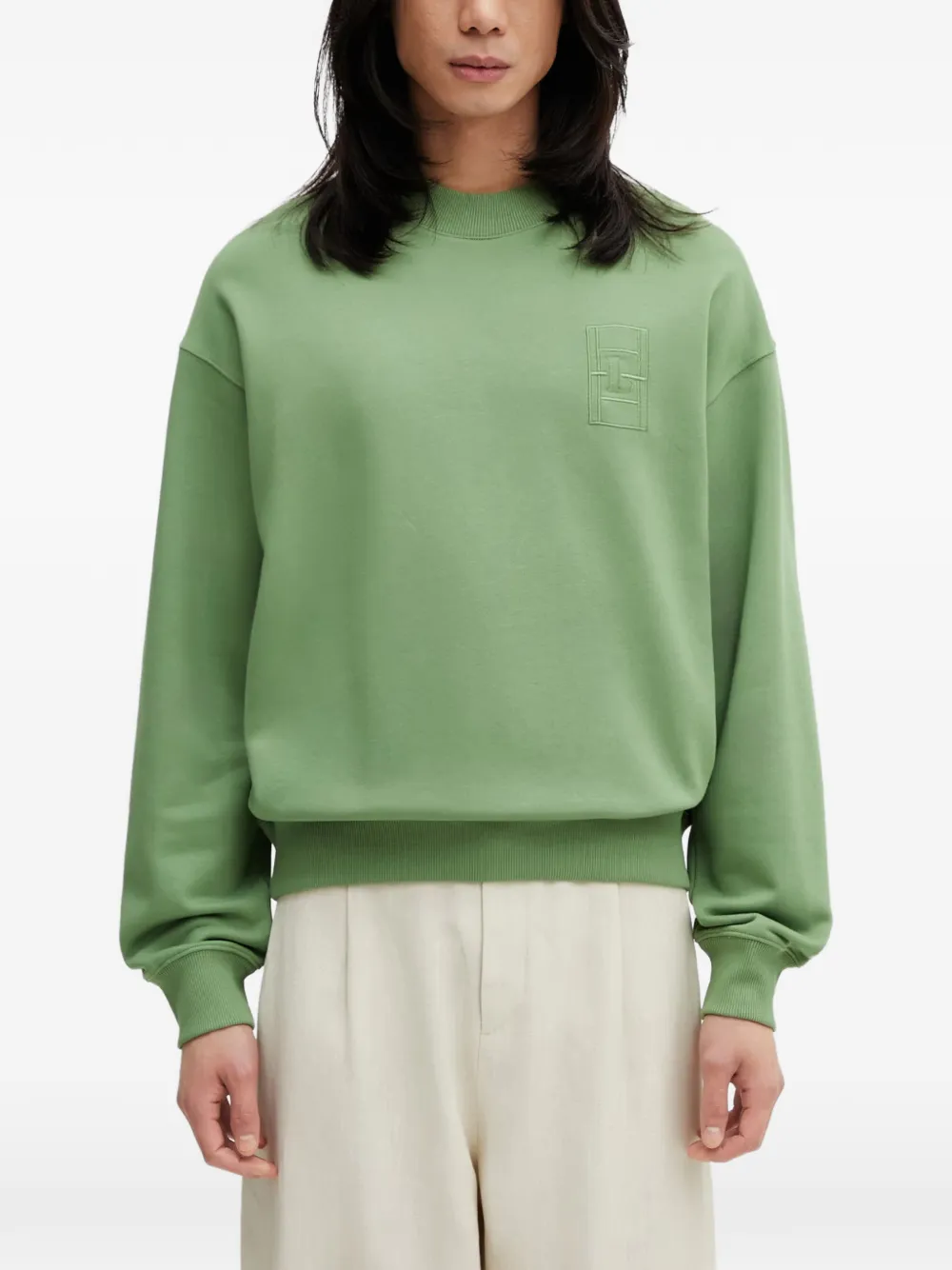 Lacoste Embroidered Crew-neck Sweatshirt In Green