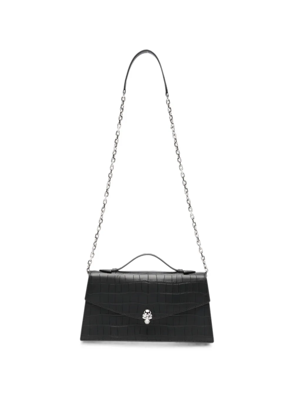 Alexander McQueen Skull crocodile-effect shoulder bag - Black