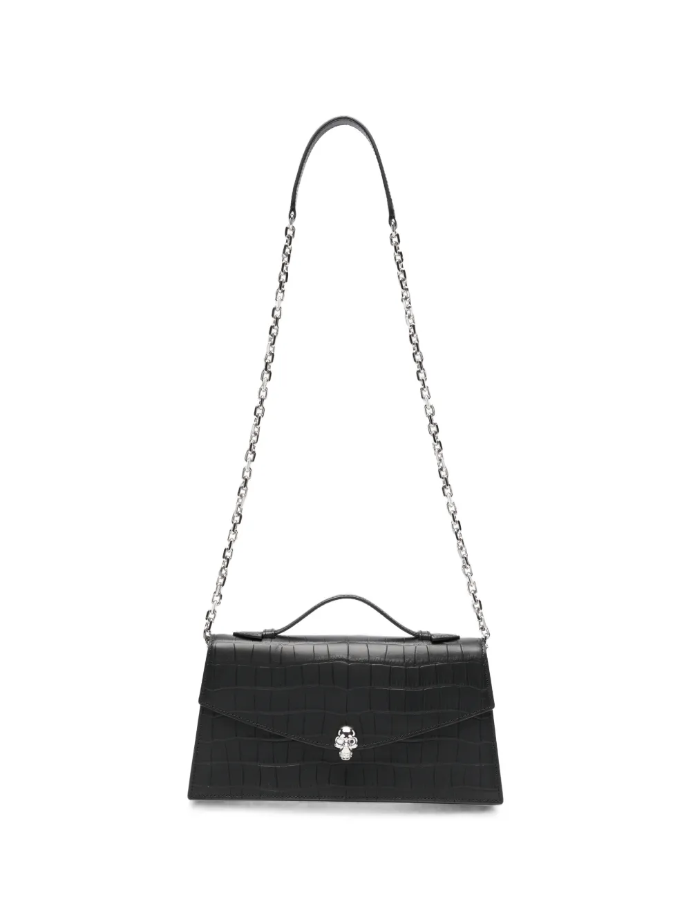 Alexander McQueen Skull crocodile-effect shoulder bag - Nero