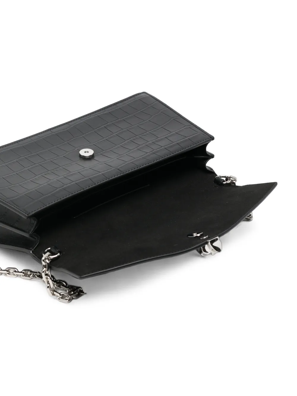 Alexander McQueen Skull leren crossbodytas met krokodillen-reliëf Zwart