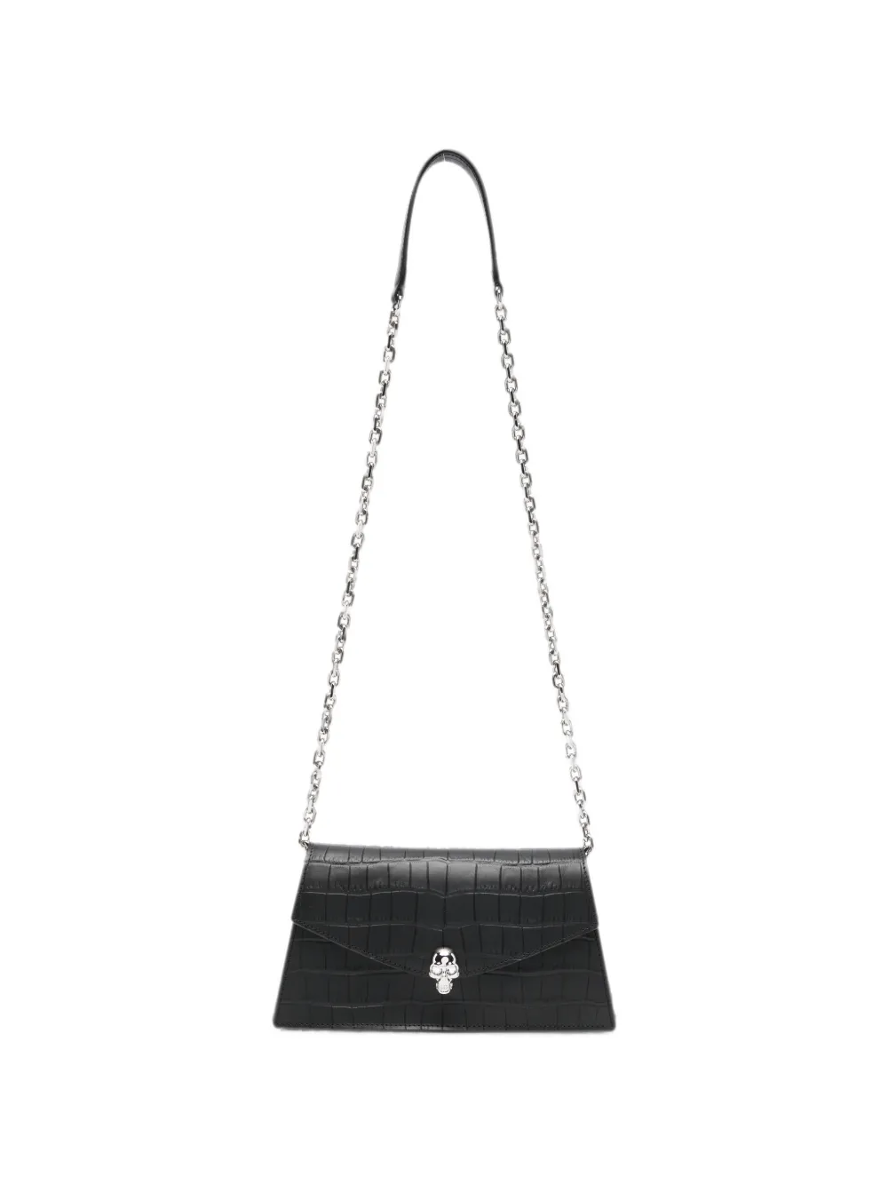 Alexander McQueen Skull crocodile-effect shoulder bag - Nero
