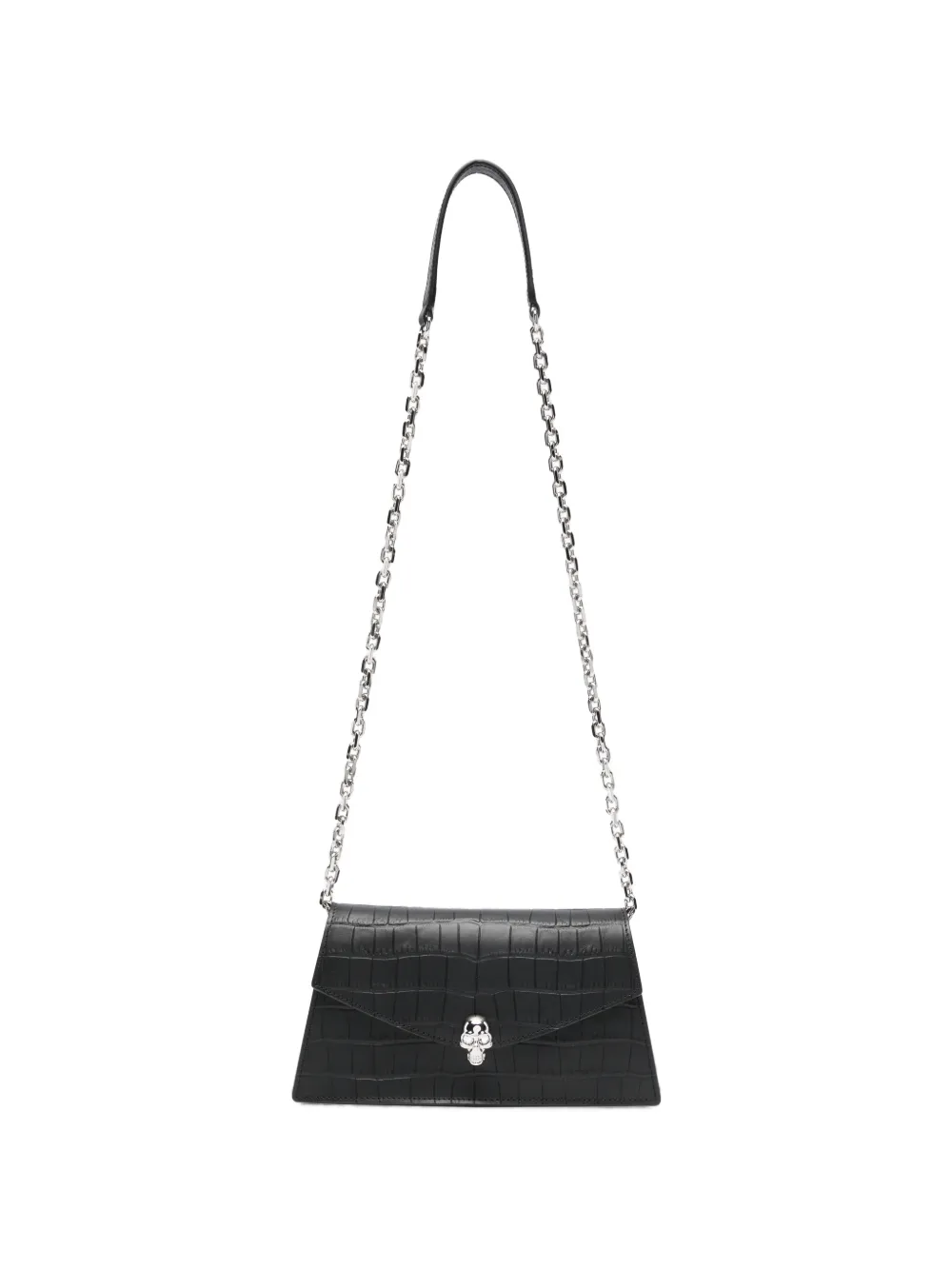 Alexander McQueen Skull crocodile-effect shoulder bag - Nero