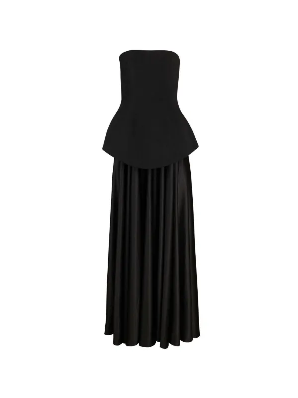 black peplum maxi dress Women's Black Tailored Peplum Hem Maxi Dress